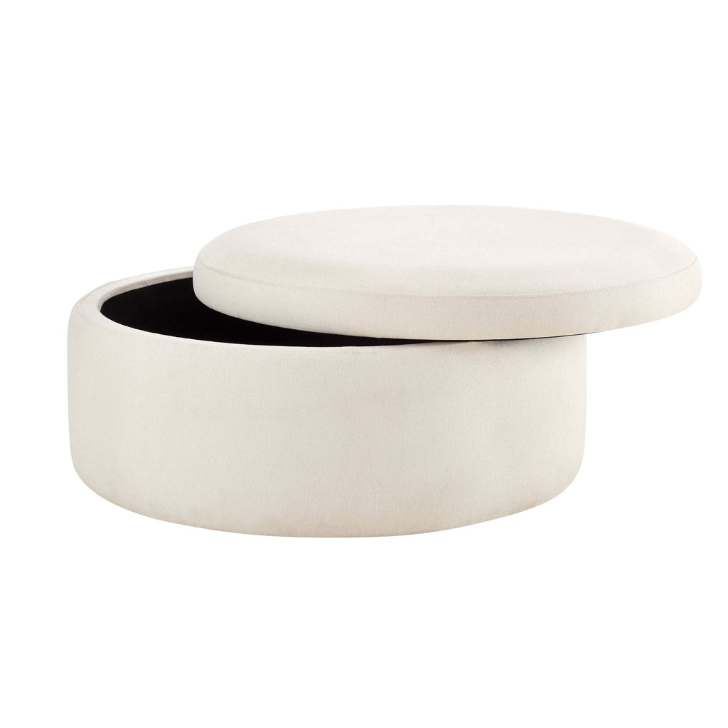 Stockton Round Storage Pouffe - Cream Linen