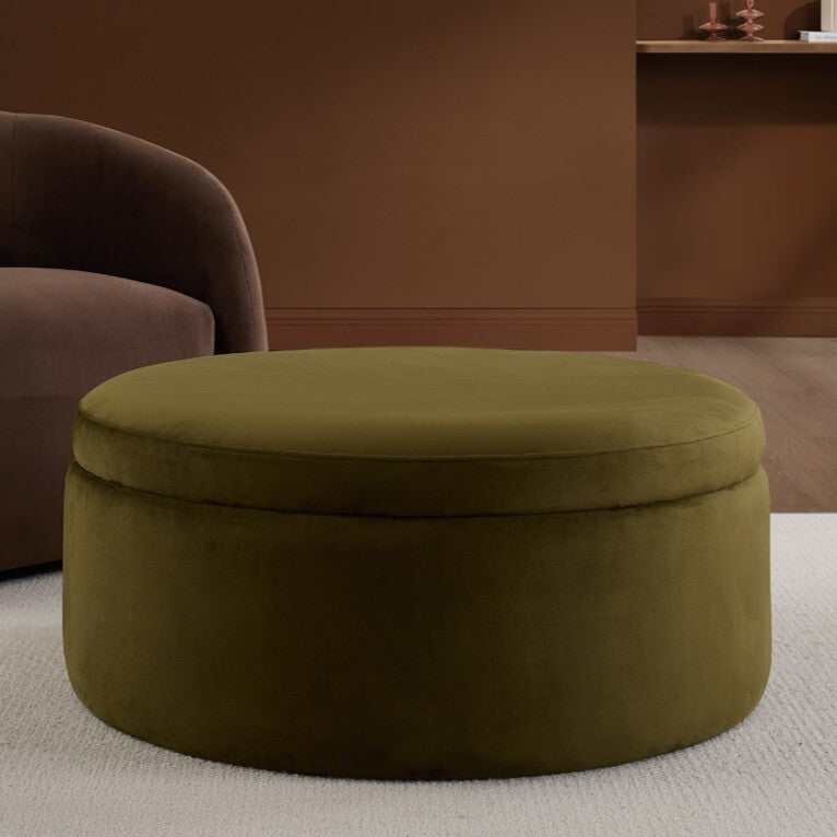 Stockton Round Storage Pouffe - Rich Green