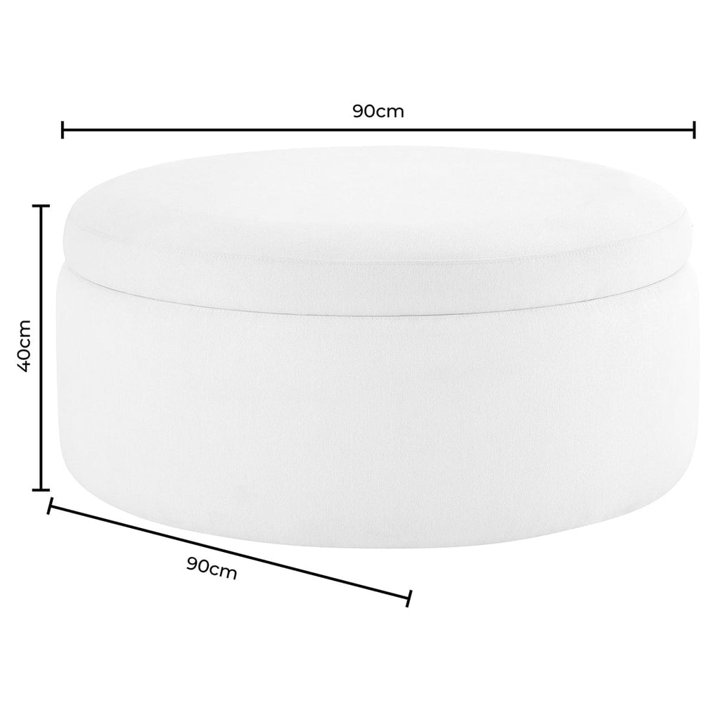 Stockton Boucle Round Storage Pouffe - Off White