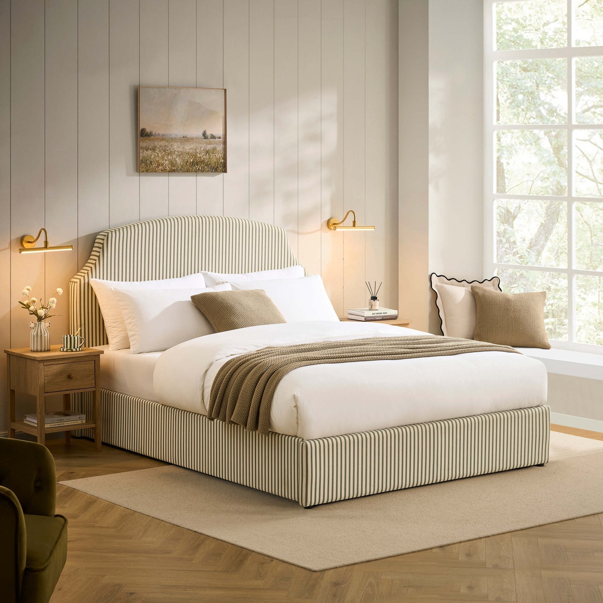 Surrey Ottoman Storage Bed - Sage Stripe