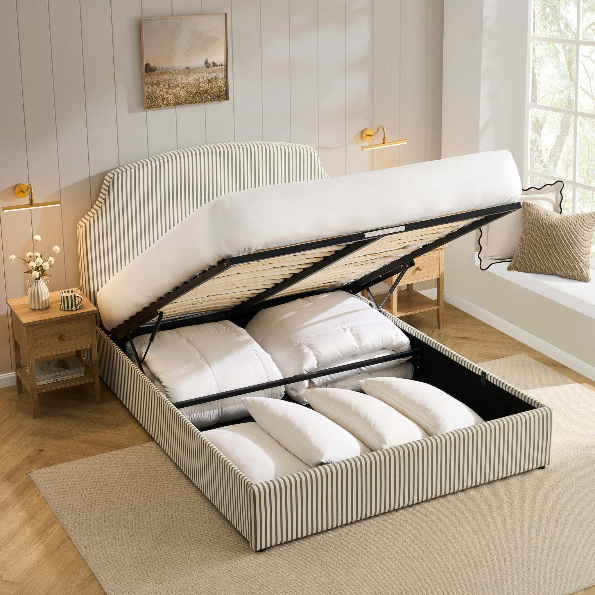 Surrey Ottoman Storage Bed - Sage Stripe