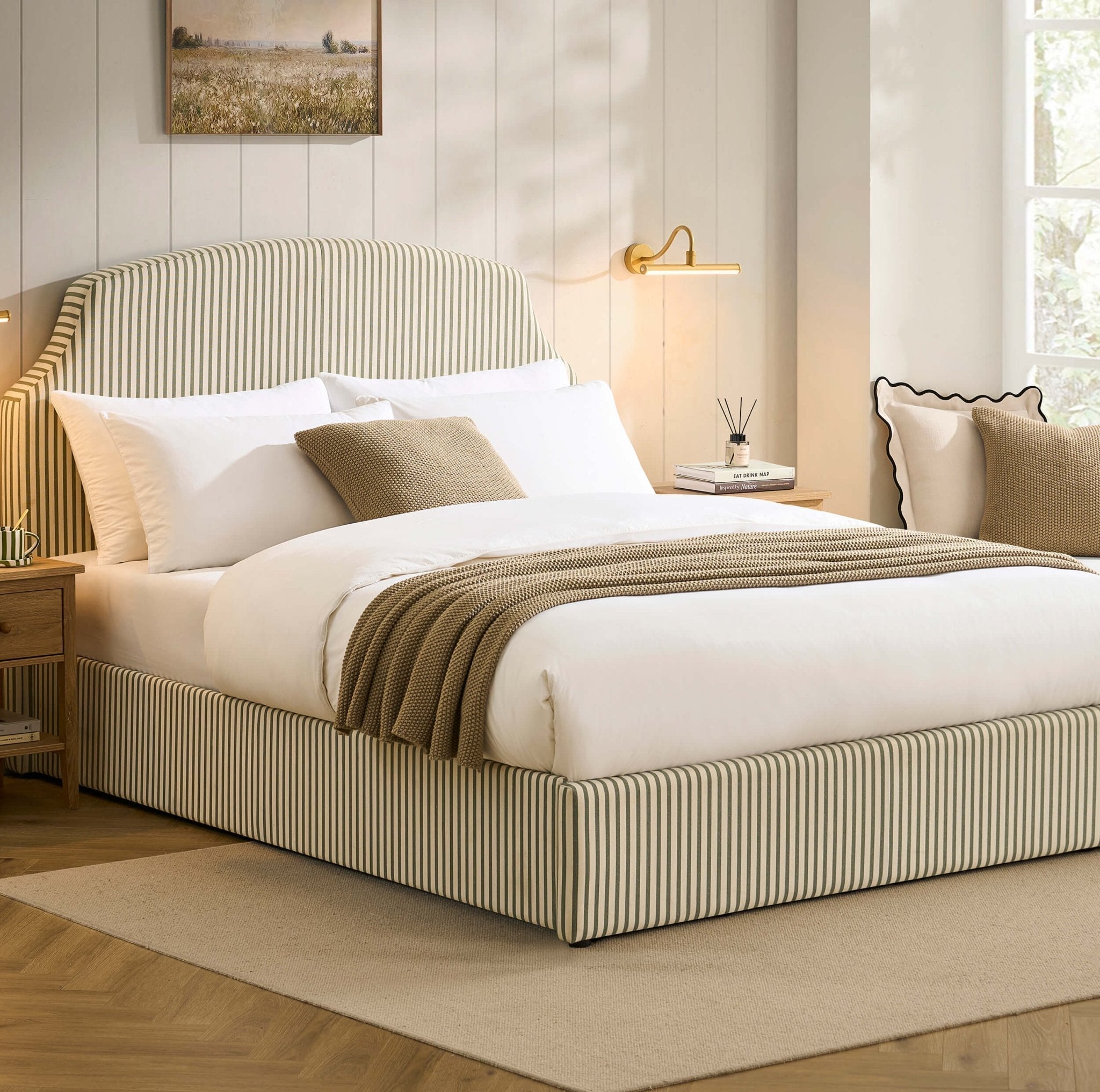 Surrey Ottoman Storage Bed - Sage Stripe
